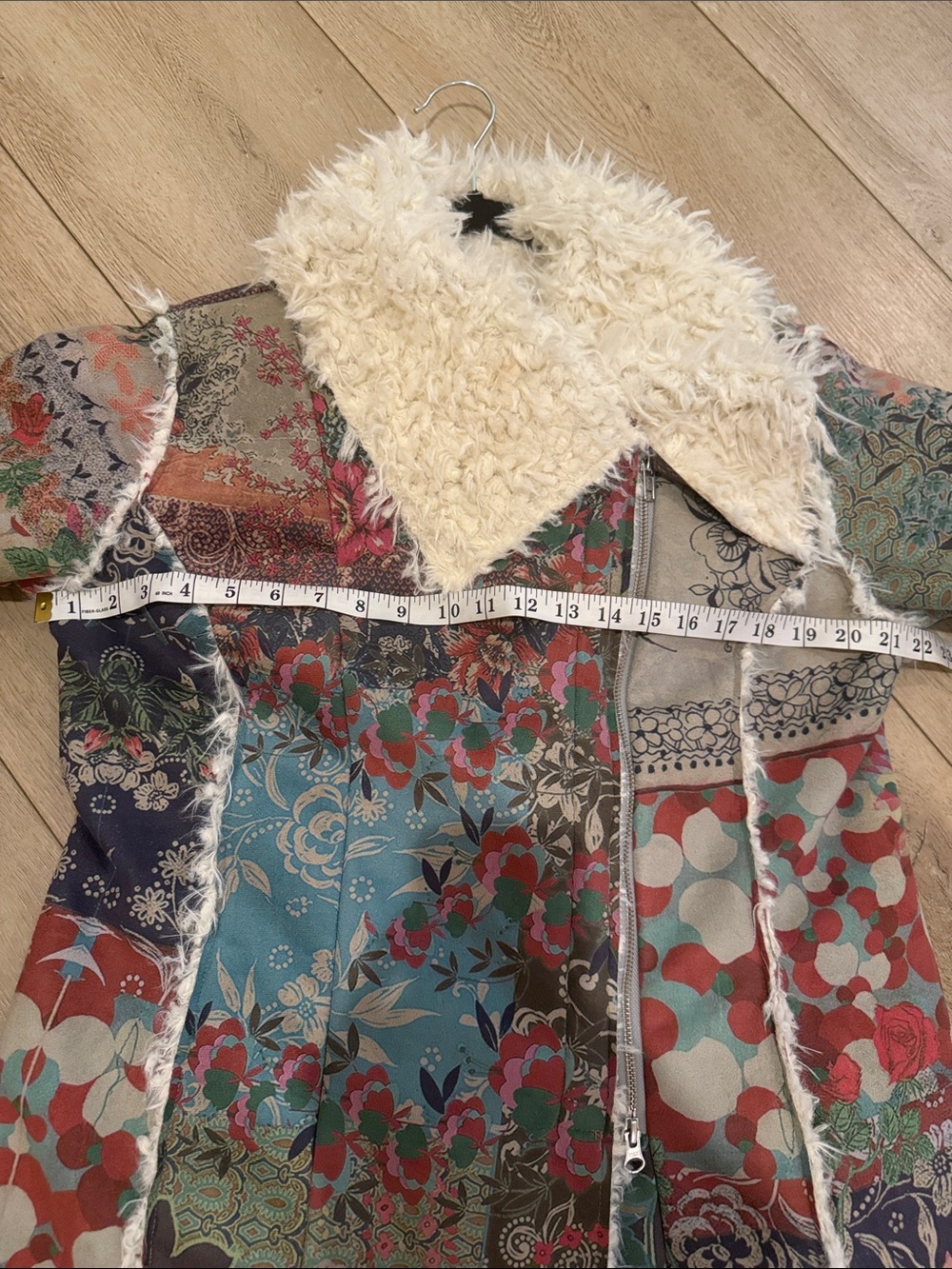 Johnny Was Multicolor Floral Patchwork BIYA Coat with Cream Faux-Shearling - Picture 9 of 10